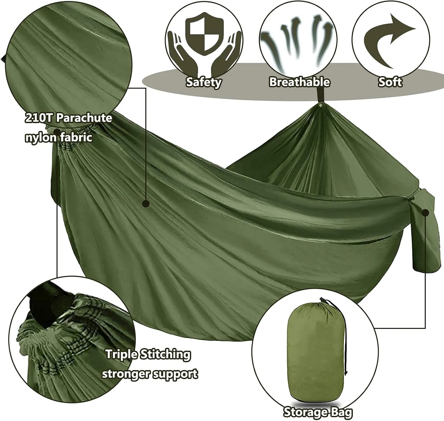 Outdoor Travel Hammock, Portable Camping Hammock, Double Hammock 200kg Load Capacity for Camping Hiking Backpacking,Blue