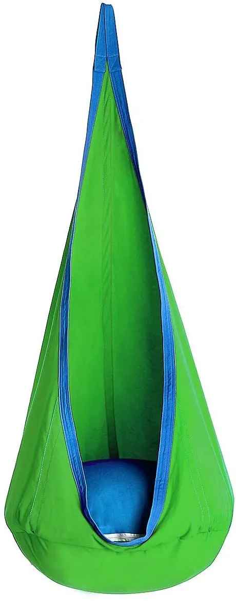 OUTREE Kids Pod Hanging Swing Seat Hammock ,100%Cotton Child Swing Hammock Chair for Indoor and Outdoor use,Yellow and White