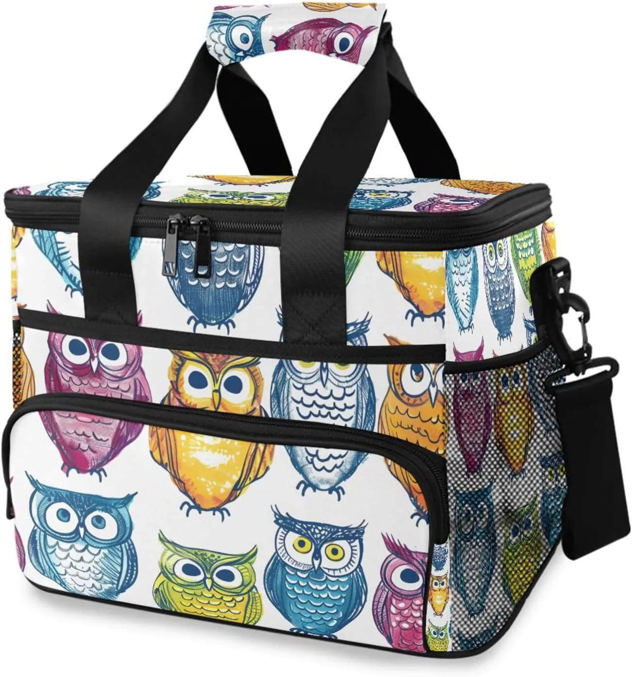 Owl Color Forest Animal Bird Cooler Bag Insulated Cooler Soft Sided Cooler 24 Can Portable Picnic Bag Large Leakproof Lunch Bag Box for Beach Grocery Camping Travel Car Men Women