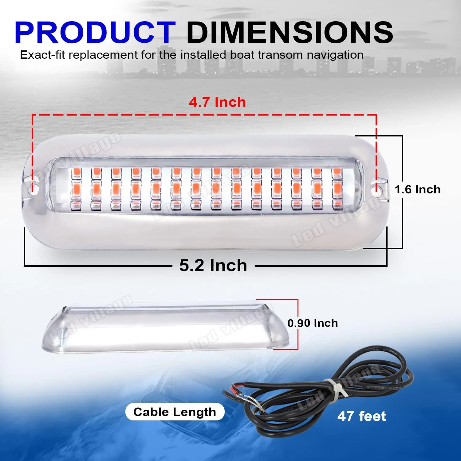 Pack of 2 Clear Lens Red Boat Marine Transom Lights 42 LED Stainless Steel Housing for Pontoon Skeeters Sailboats Catamaran Deck Navigation Lamps 10-30V DC