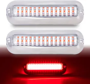 Pack of 2 Clear Lens Red Boat Marine Transom Lights 42 LED Stainless Steel Housing for Pontoon Skeeters Sailboats Catamaran Deck Navigation Lamps 10-30V DC