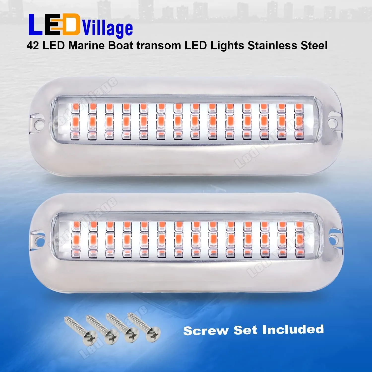 Pack of 2 Clear Lens Red Boat Marine Transom Lights 42 LED Stainless Steel Housing for Pontoon Skeeters Sailboats Catamaran Deck Navigation Lamps 10-30V DC