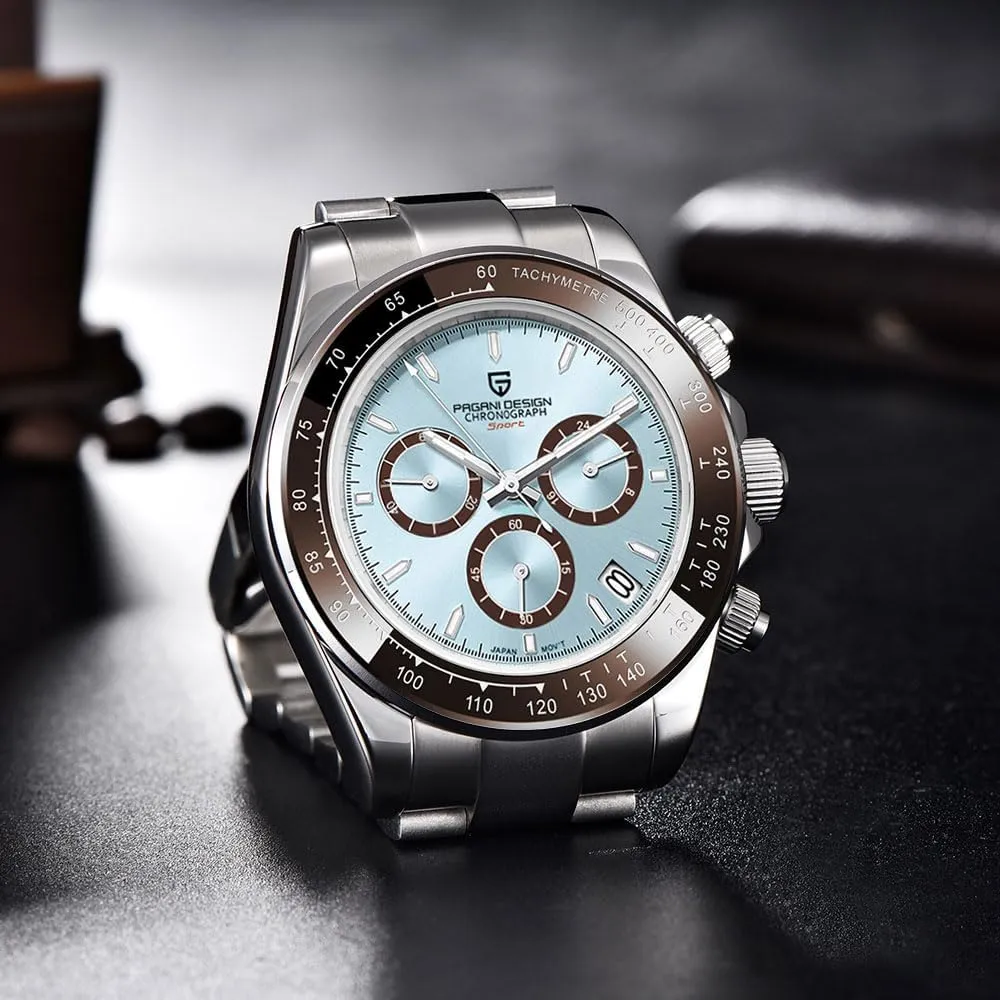 Pagani Design Classic Men's Quartz Watch Japan VK63 Movement Ceramic Bezel Stainless Steel Waterproof Business Sport Chronograph Date