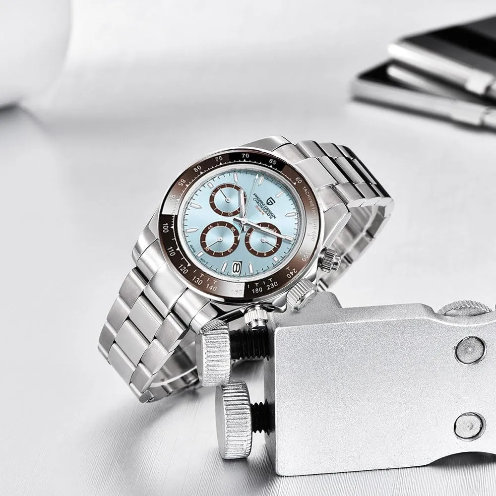Pagani Design Classic Men's Quartz Watch Japan VK63 Movement Ceramic Bezel Stainless Steel Waterproof Business Sport Chronograph Date