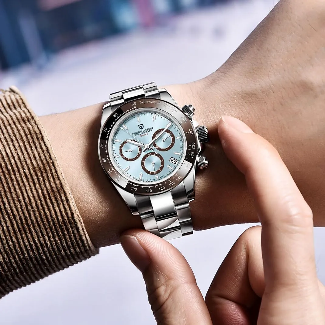 Pagani Design Classic Men's Quartz Watch Japan VK63 Movement Ceramic Bezel Stainless Steel Waterproof Business Sport Chronograph Date