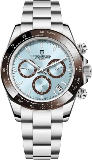 Pagani Design Classic Men's Quartz Watch Japan VK63 Movement Ceramic Bezel Stainless Steel Waterproof Business Sport Chronograph Date