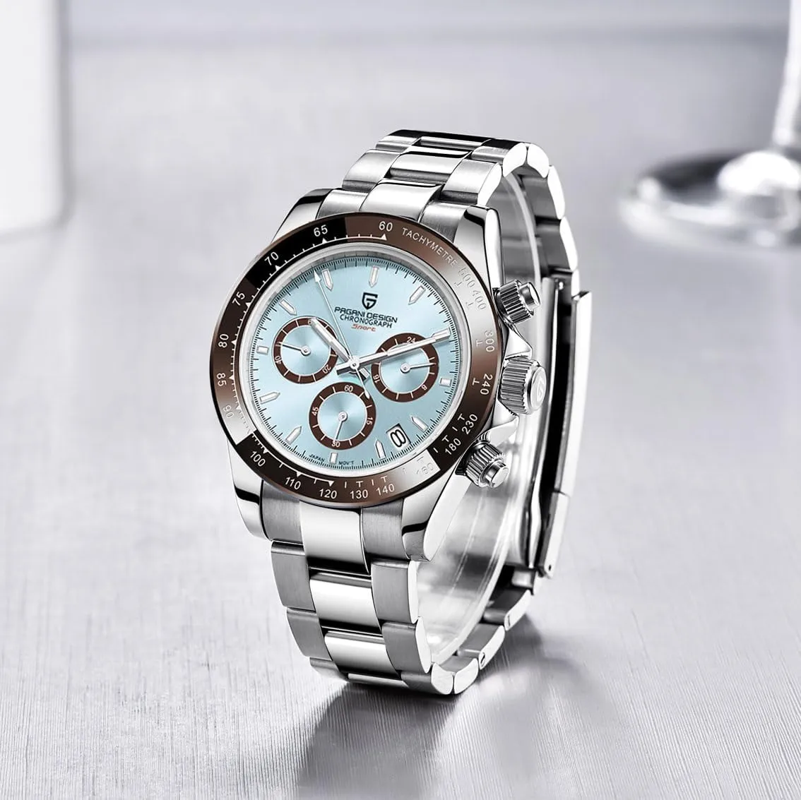 Pagani Design Classic Men's Quartz Watch Japan VK63 Movement Ceramic Bezel Stainless Steel Waterproof Business Sport Chronograph Date