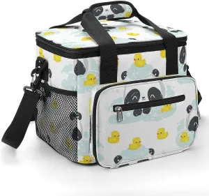 Panda Bear Yellow Duck 22.5L Insulated Camping Coolers Bag Cartoon Large Leakproof Ice Chest for Beach Travel Picnic