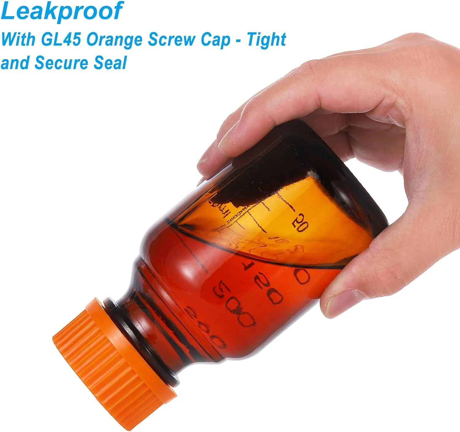 PATIKIL 2 Pack Reagent Media Storage Bottles, 500ml Borosilicate Glass Graduated Round Bottles with Orange GL32 Screw Cap and 24 Pcs Labels for Lab Water Reagent Liquids, Amber