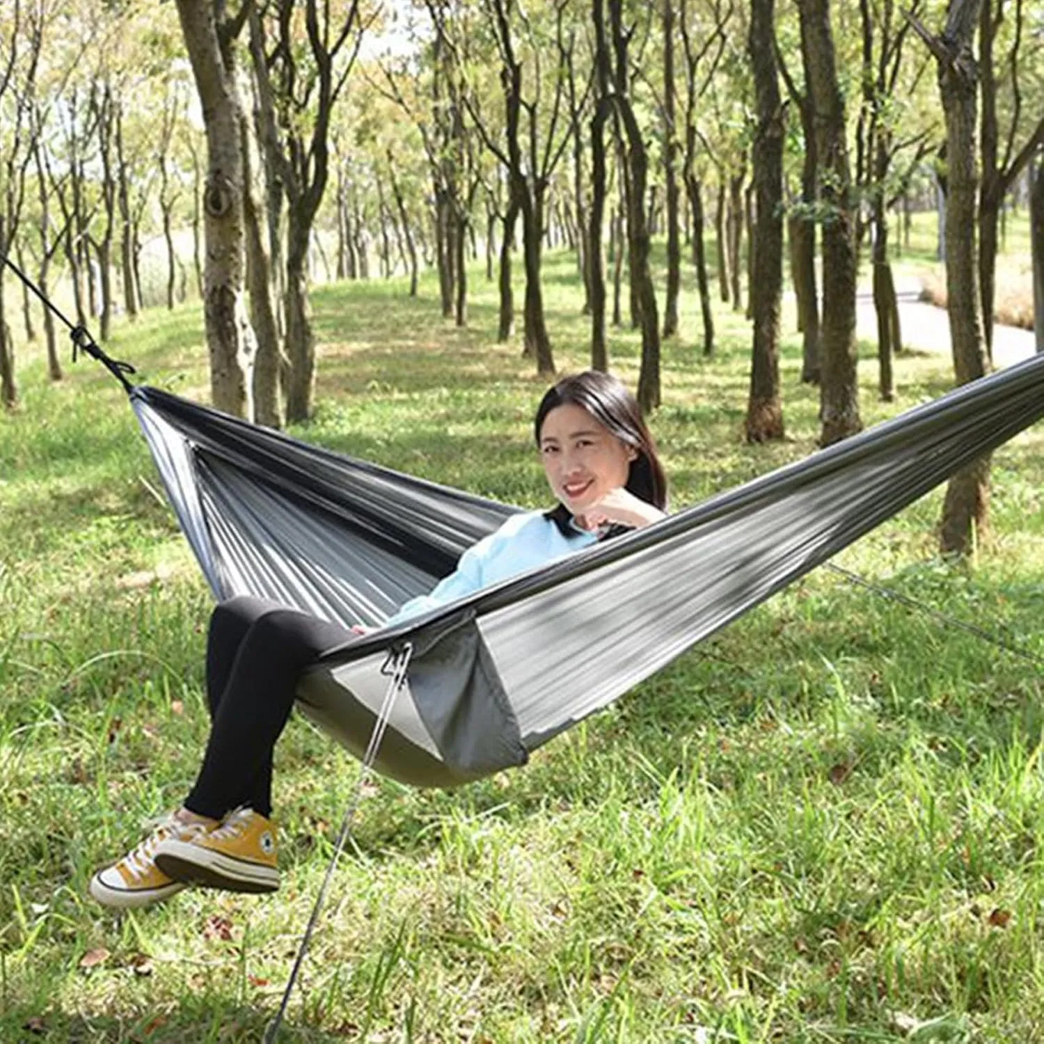 Patio Hammock - Outdoor Hammock | Hammock Fly Net | Portable Hammock Strong Capacity | Parachute Hammock Camping | Hammock Tarp, Foldable Hammock Net for Camping Hiking Fishing, Grey