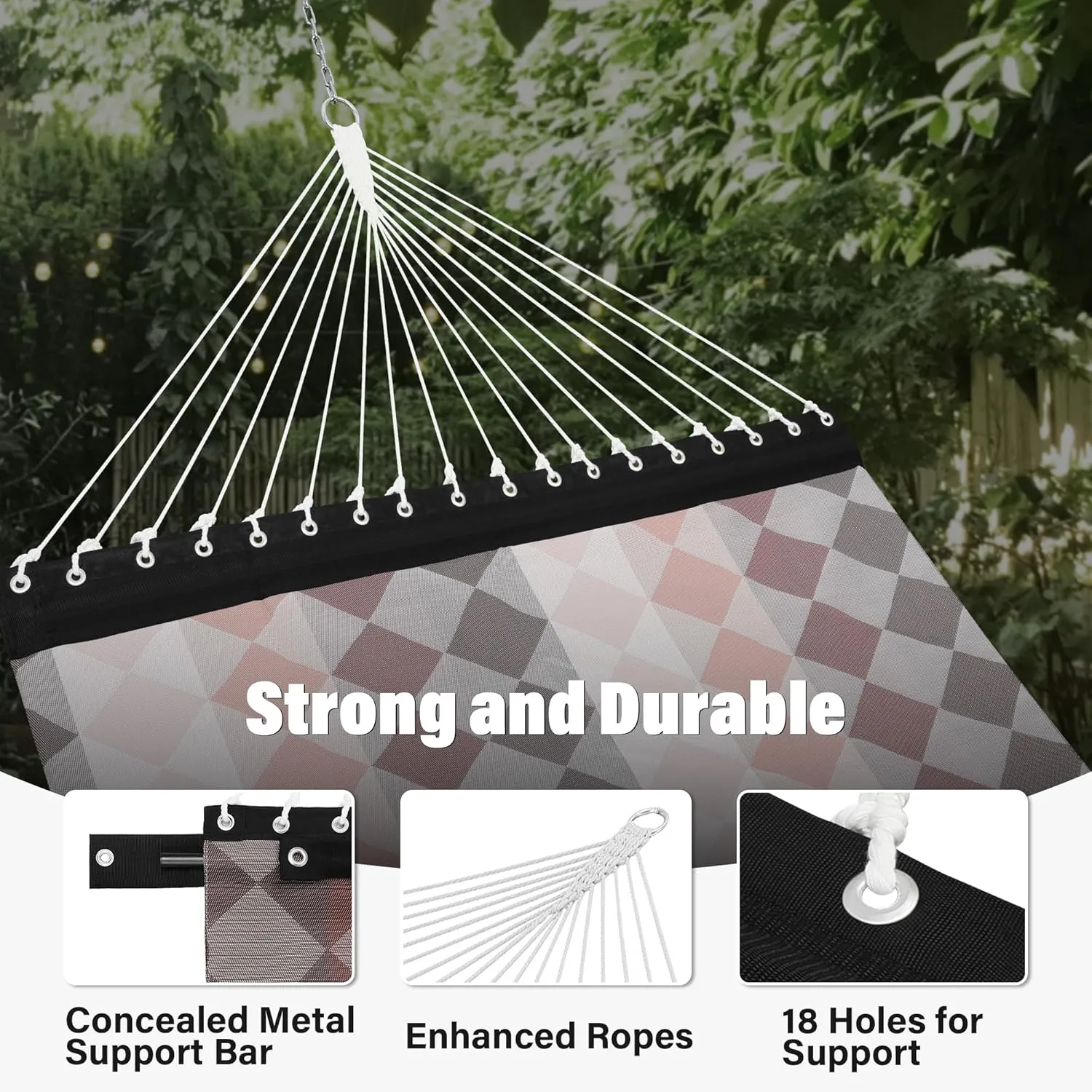 Patio Watcher 13 FT Quick Dry Textilene Hammock - Outdoor Double Hammock - Heavy Duty for Outside - 450 lbs Capacity - Rhomb