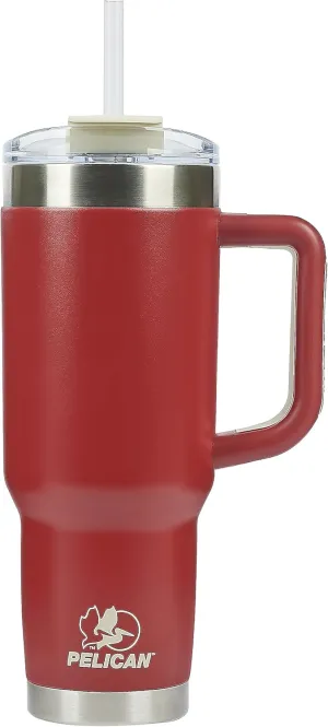 Pelican Hydration Pelican Porter™ 40 oz Vacuum Insulated Tumbler - Recycled Stainless Steel Double Wall Travel with Dual Lid, Powder Coated Insulated Coffee Mug For Hot Cold Drinks, Brick