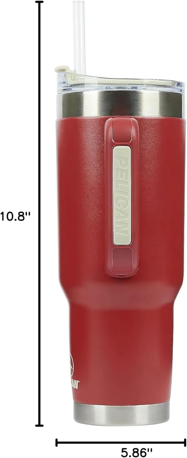 Pelican Hydration Pelican Porter™ 40 oz Vacuum Insulated Tumbler - Recycled Stainless Steel Double Wall Travel with Dual Lid, Powder Coated Insulated Coffee Mug For Hot Cold Drinks, Brick