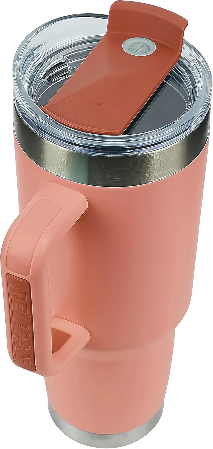 Pelican Hydration Pelican Porter™ 40 oz Vacuum Insulated Tumbler - Recycled Stainless Steel Double Wall Travel with Dual Lid, Powder Coated Insulated Coffee Mug For Hot Cold Drinks, Salmon