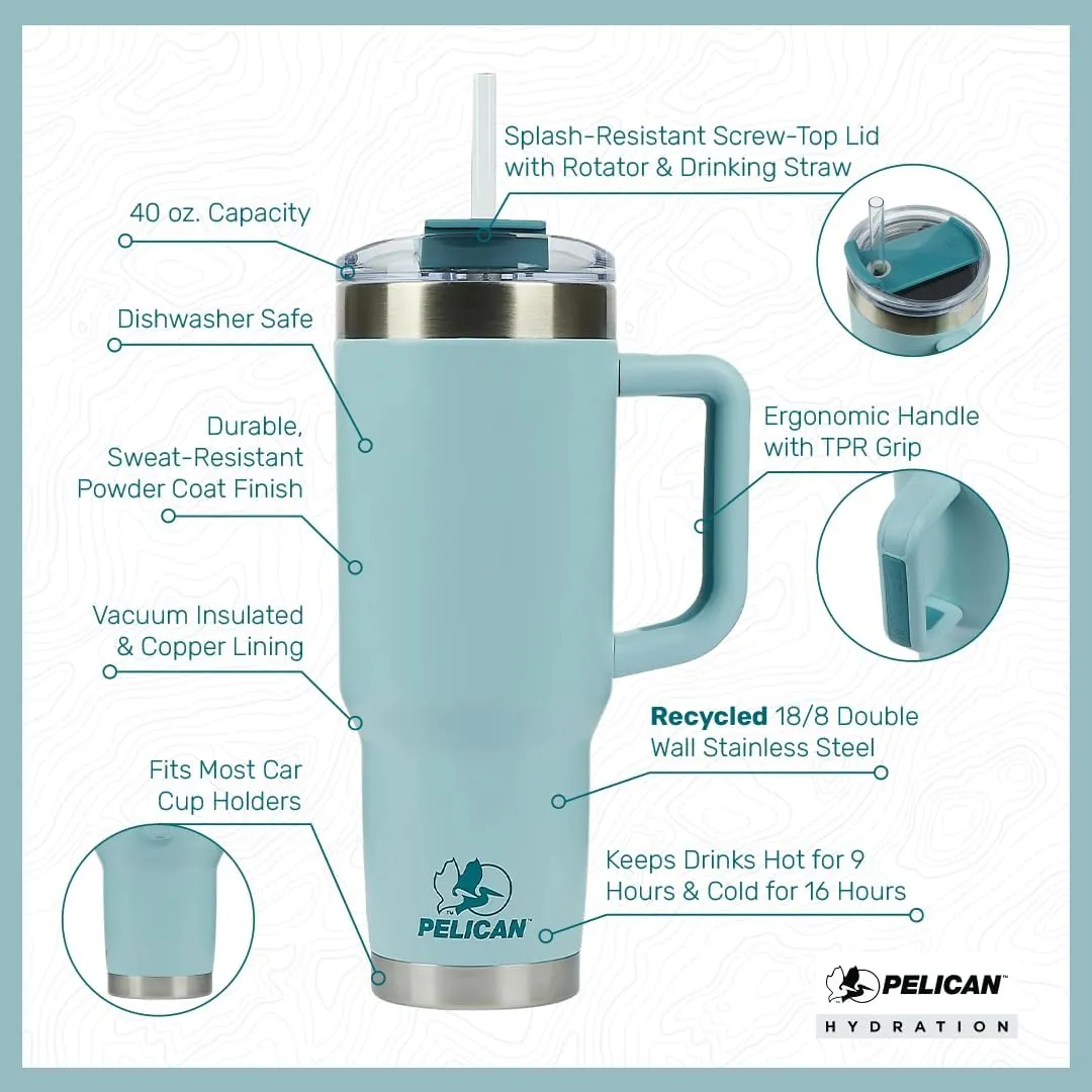 Pelican Hydration Pelican Porter™ 40 oz Vacuum Insulated Tumbler - Recycled Stainless Steel Double Wall Travel with Dual Lid, Powder Coated Insulated Coffee Mug For Hot Cold Drinks, Salmon