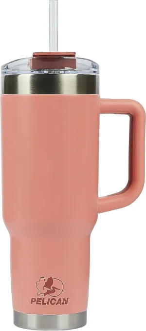 Pelican Hydration Pelican Porter™ 40 oz Vacuum Insulated Tumbler - Recycled Stainless Steel Double Wall Travel with Dual Lid, Powder Coated Insulated Coffee Mug For Hot Cold Drinks, Salmon