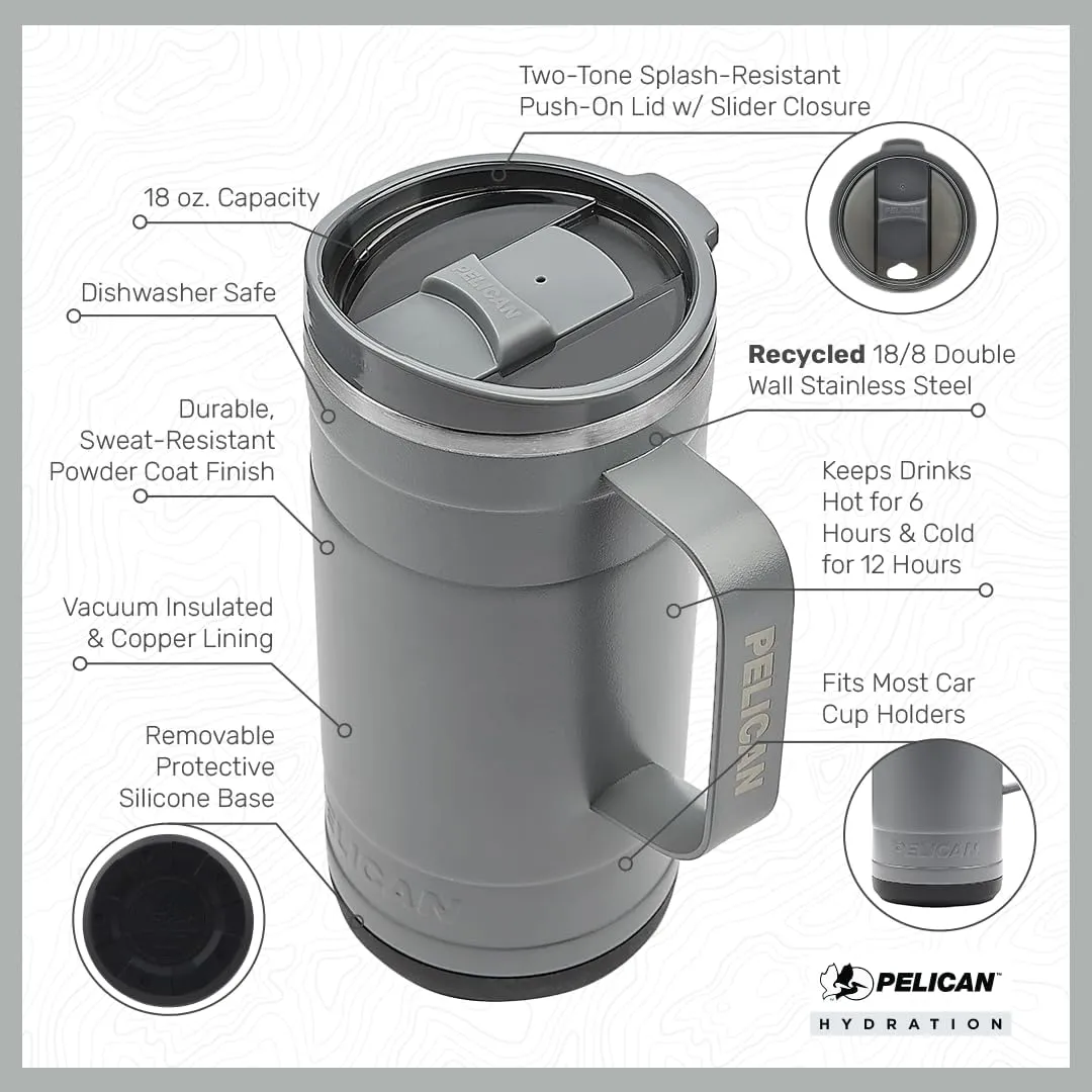 Pelican Hydration Pelican Ridge™ 18 oz Vacuum Insulated Tumbler - Recycled Stainless Steel Double Wall Travel with Dual Lid, Powder Coated Insulated Coffee Mug For Hot Cold Drinks, Graphite