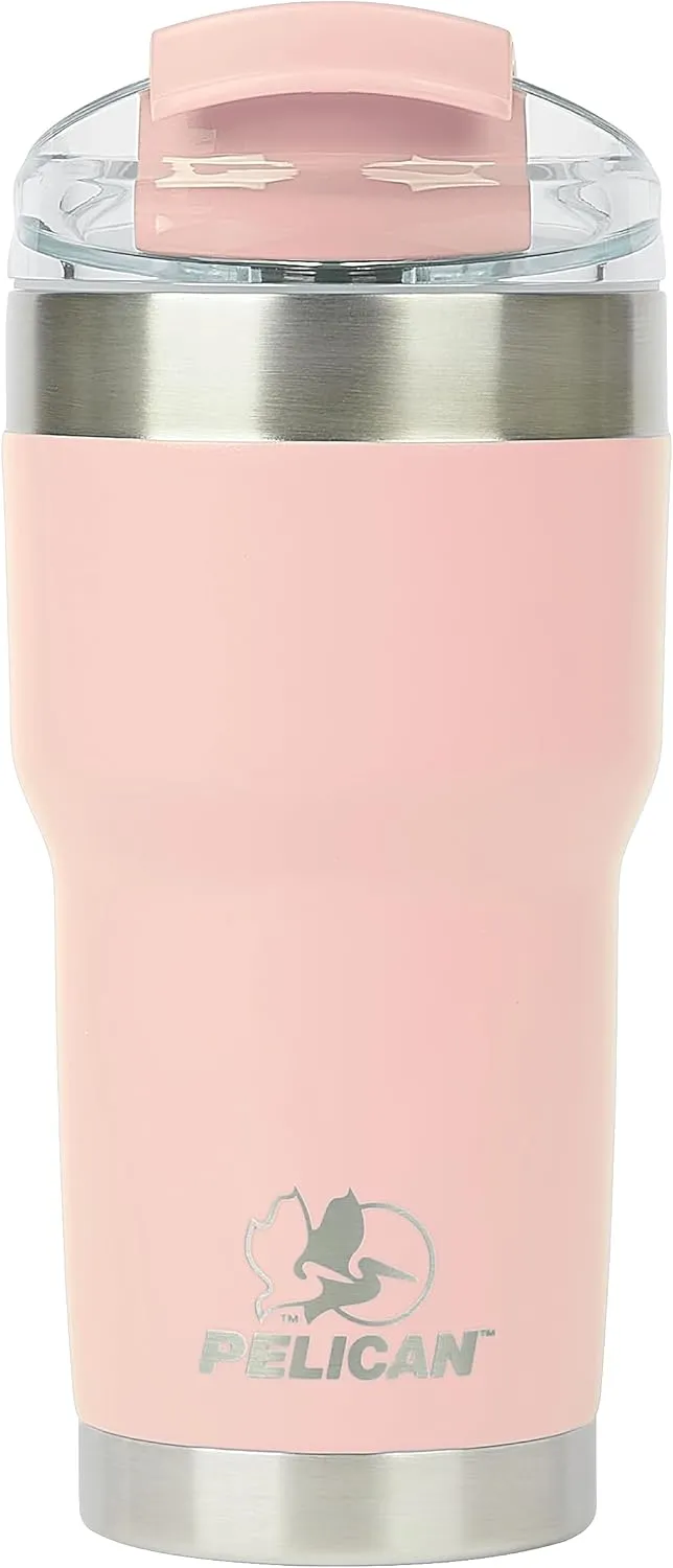 Pelican Hydration Pelican Traveler™ 22 oz Vacuum Insulated Tumbler - Stainless Steel Double Wall Travel with Dual Lid, Powder Coated Insulated Coffee Mug For Hot Cold Drinks, Blush
