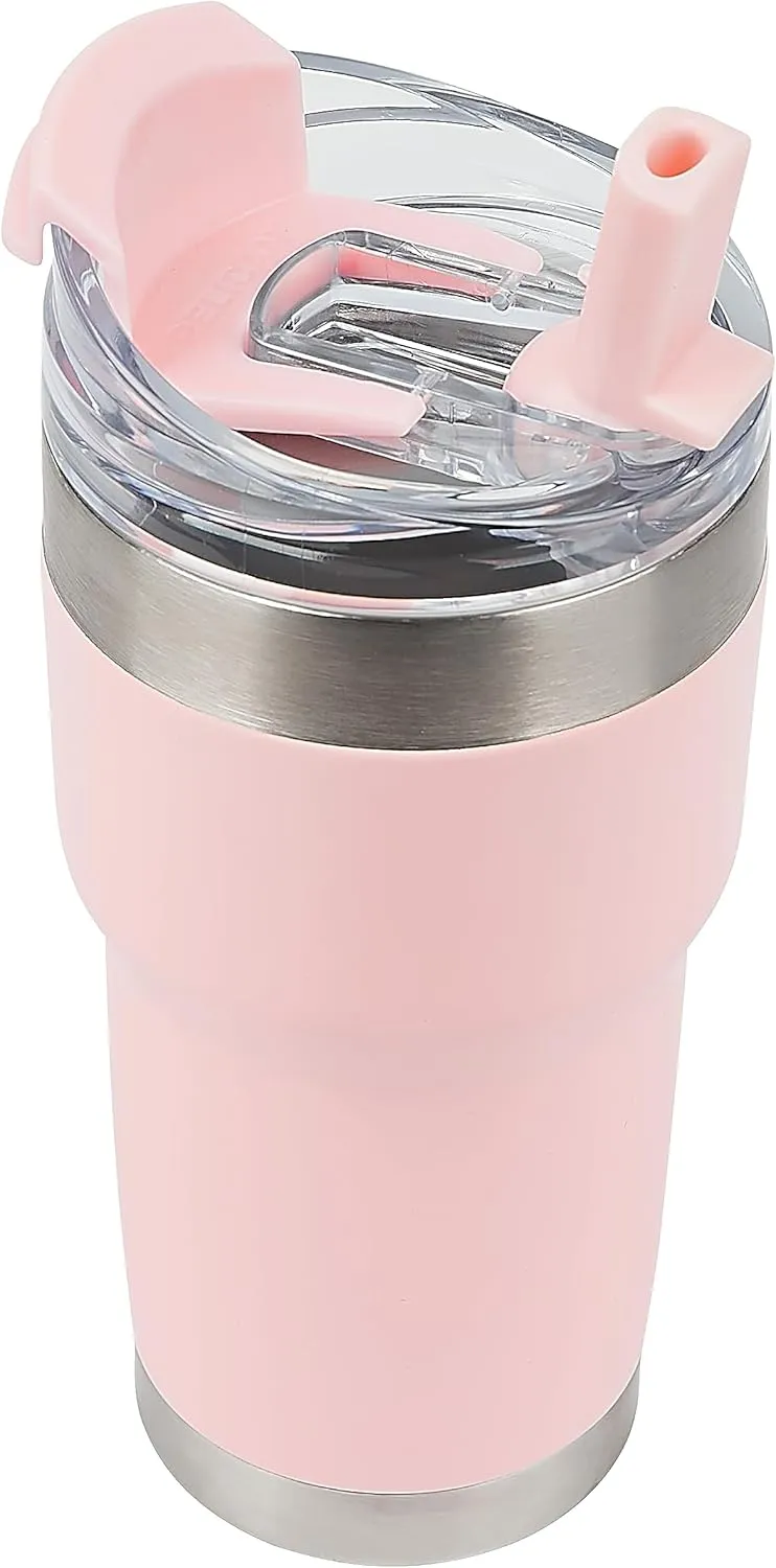 Pelican Hydration Pelican Traveler™ 22 oz Vacuum Insulated Tumbler - Stainless Steel Double Wall Travel with Dual Lid, Powder Coated Insulated Coffee Mug For Hot Cold Drinks, Blush