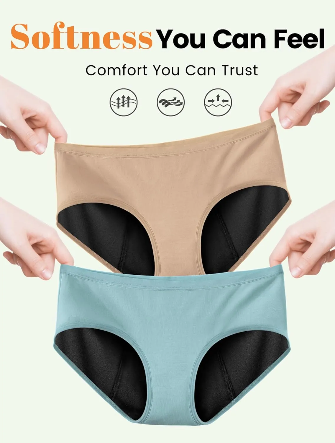 Period Underwear for Women Heavy Flow Soft Absorbent Menstrual Panties Teens Incontinence Leakproof 3 Pack