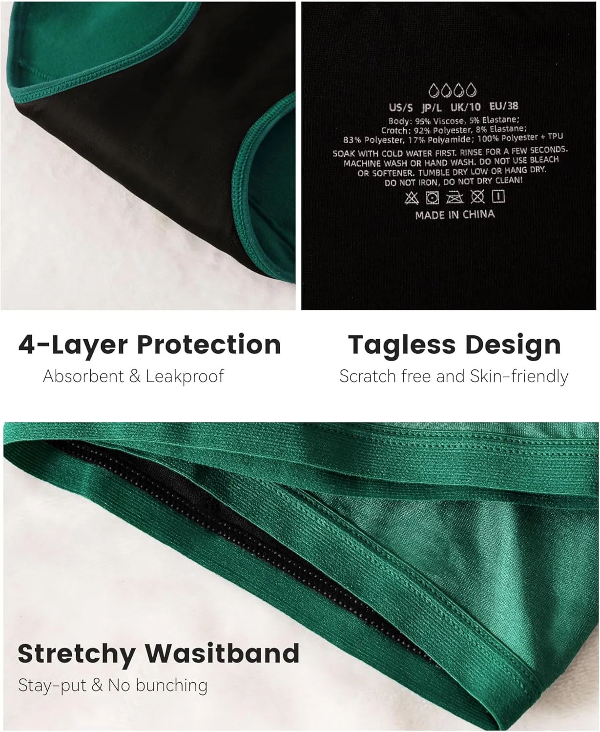 Period Underwear for Women Heavy Flow Soft Absorbent Menstrual Panties Teens Incontinence Leakproof 3 Pack