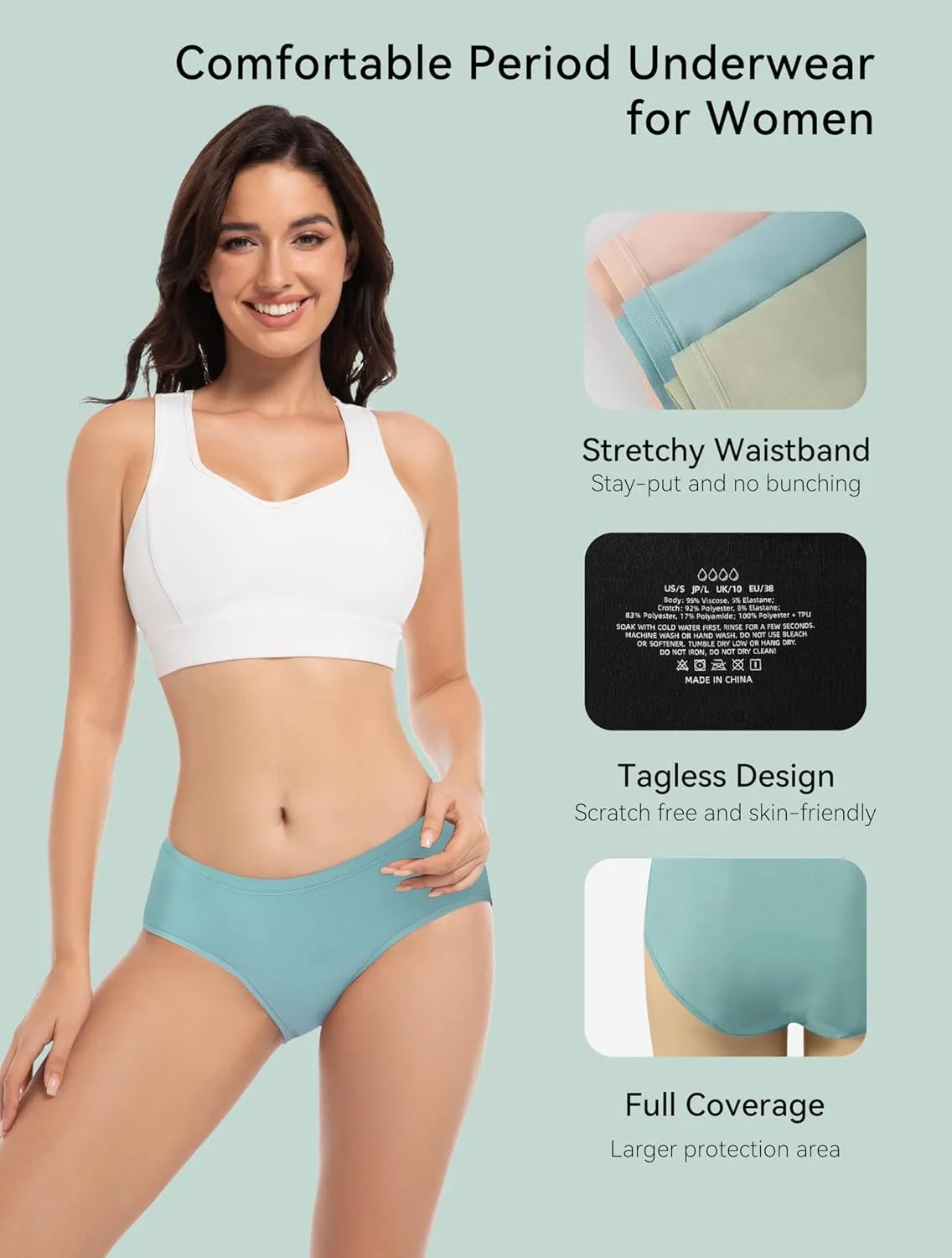 Period Underwear for Women Heavy Flow Soft Absorbent Menstrual Panties Teens Incontinence Leakproof 3 Pack