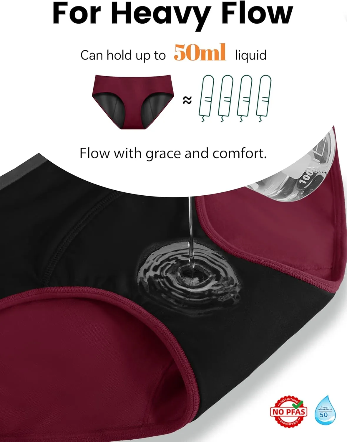 Period Underwear for Women Heavy Flow Soft Absorbent Menstrual Panties Teens Incontinence Leakproof 3 Pack
