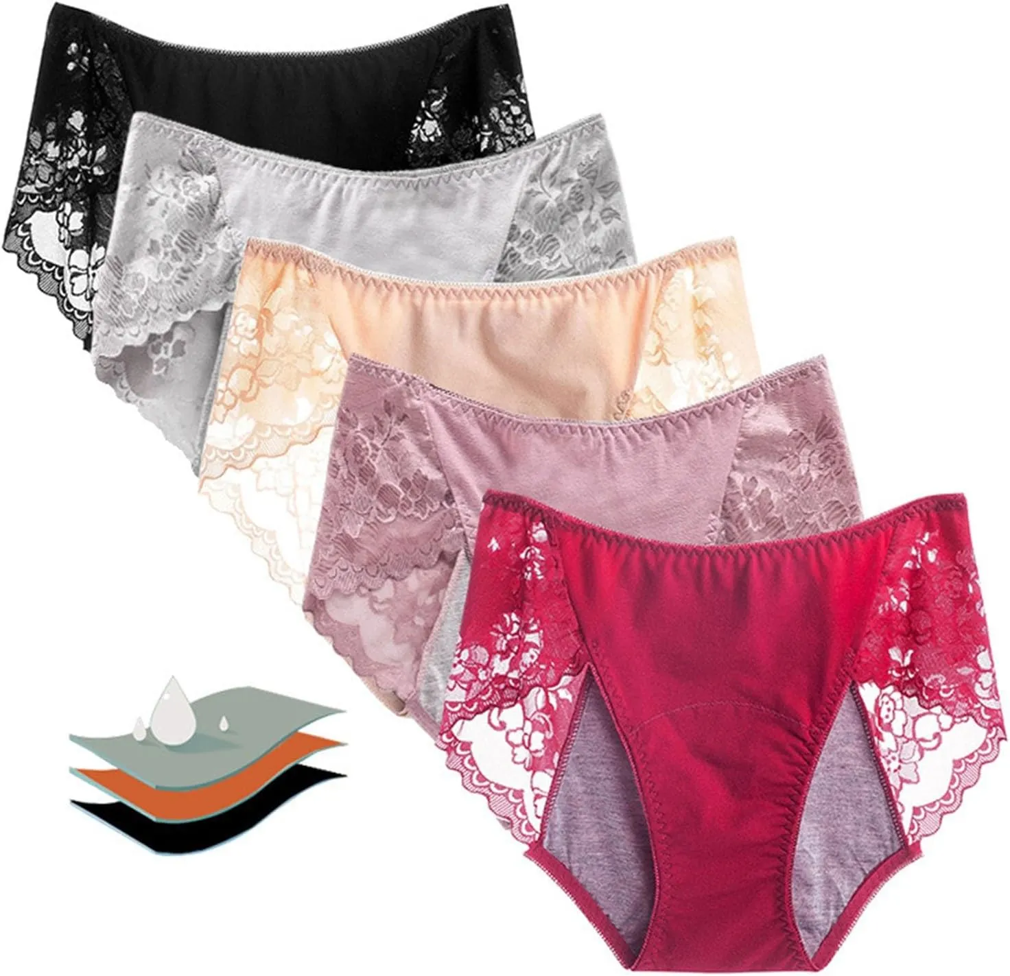 Period Underwear For Women Lace Patch Leak Proof Menstrual Brief Tummy Control Comfy Fit High Waisted Period Panties