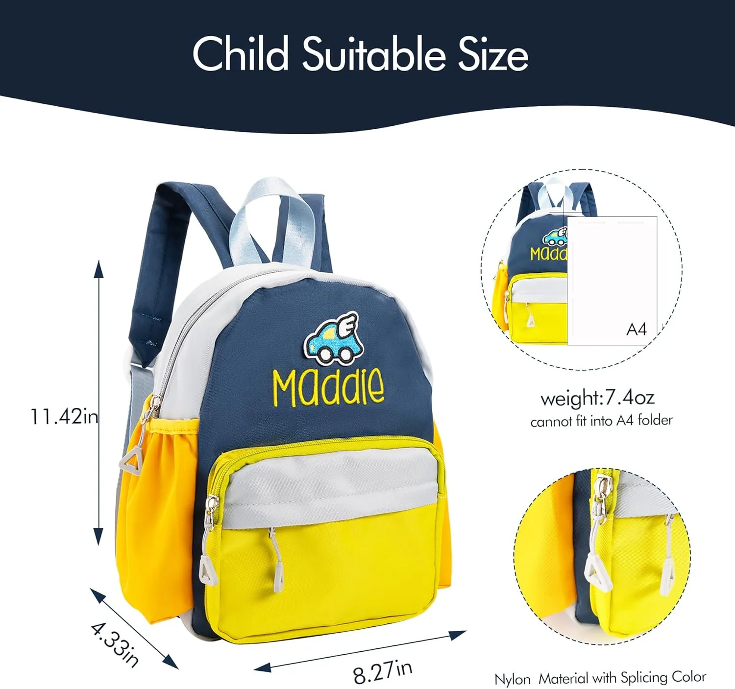 Personalized Backpack 12inch Small Embroidery Backpack Lightweight Daycare Bag for Travel Overnight Weekender Gifts（Blue）