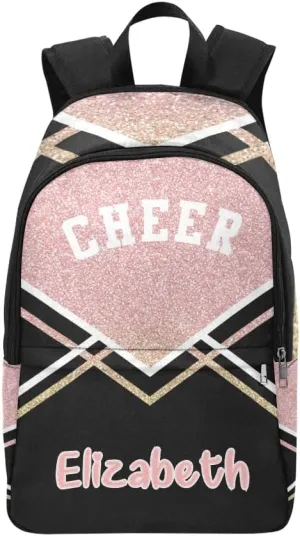 Personalized Cheerleader Pink Print Backpack with Name Custom Travel Daypack Bag for Man Woman Gifts
