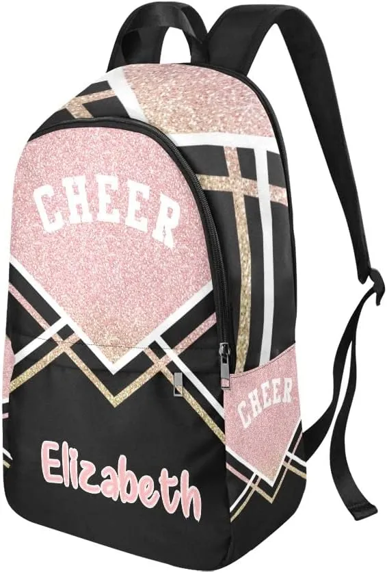 Personalized Cheerleader Pink Print Backpack with Name Custom Travel Daypack Bag for Man Woman Gifts
