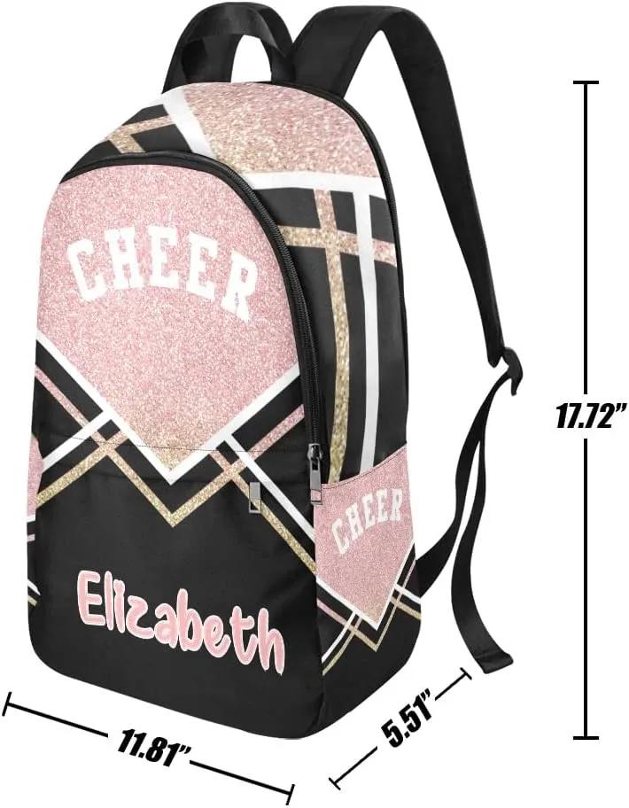 Personalized Cheerleader Pink Print Backpack with Name Custom Travel Daypack Bag for Man Woman Gifts