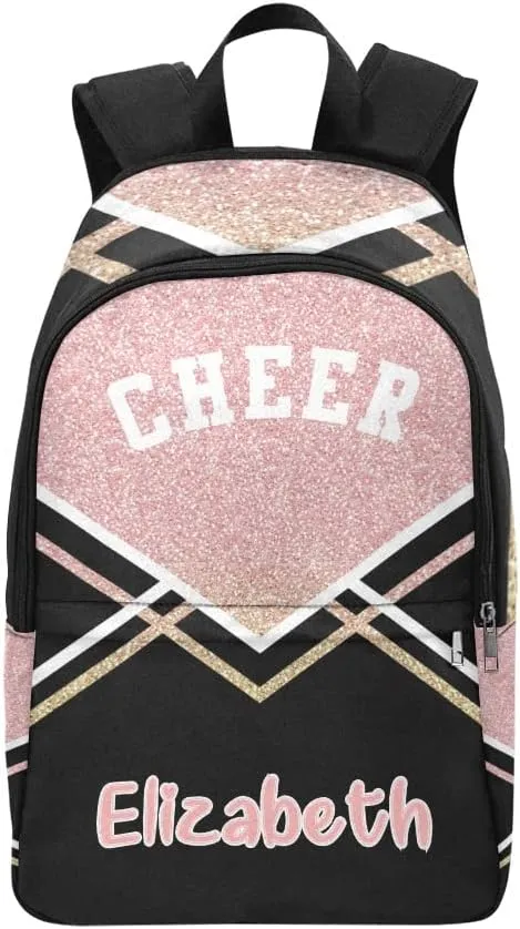 Personalized Cheerleader Pink Print Backpack with Name Custom Travel Daypack Bag for Man Woman Gifts