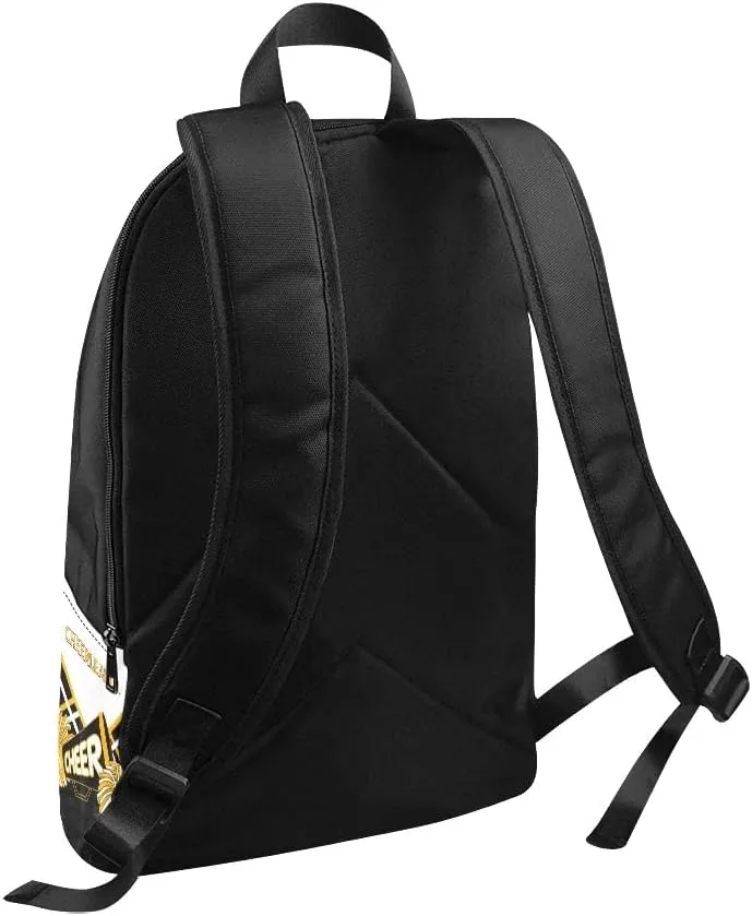 Personalized Cheerleader White Gold & Black Backpack with Name Custom Travel Daypack Bag for Man Woman Gifts