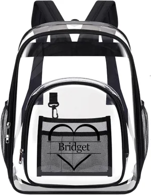 Personalized Clear Backpack Customized Name Cute Clear Bookbag Heavy Duty See Through Transparent Backpack Pink/Black/Gray