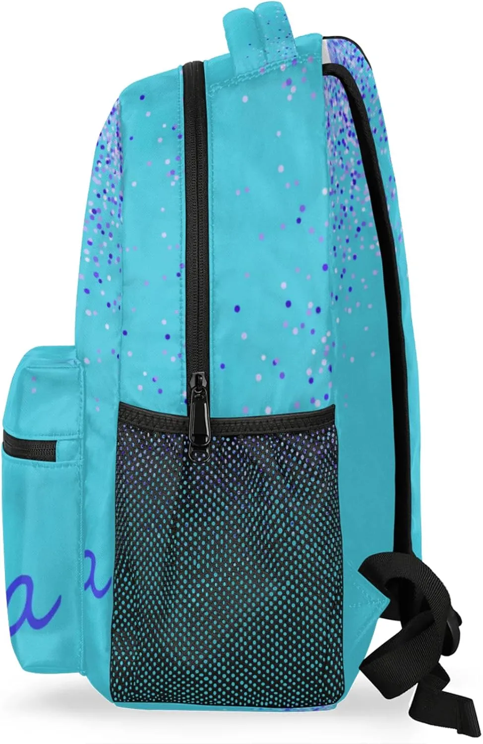Personalized Initial Letter Backpack for Adult Teens, Custom Sleepover Workout Large Backpacks Bag Royal Blue Sequins with Aqua Blue Background