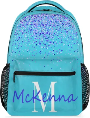 Personalized Initial Letter Backpack for Adult Teens, Custom Sleepover Workout Large Backpacks Bag Royal Blue Sequins with Aqua Blue Background