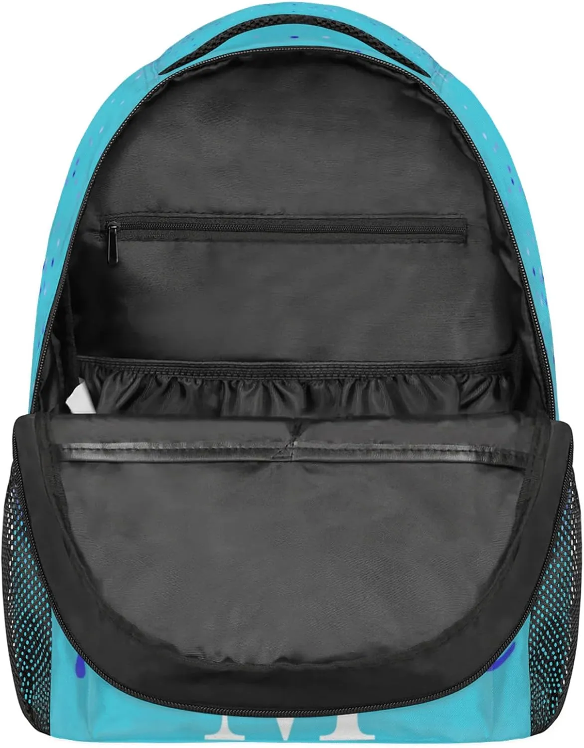 Personalized Initial Letter Backpack for Adult Teens, Custom Sleepover Workout Large Backpacks Bag Royal Blue Sequins with Aqua Blue Background