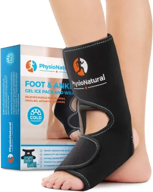 PhysioNatural Foot & Ankle Ice Wrap with 2 Cold Gel Packs – Great for Sprained Ankle, Achilles Tendon Injuries, Plantar Fasciitis, Bursitis & Sore Feet – Cold Therapy Pain Relief (XS-XL)