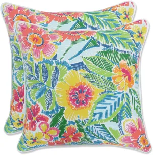 Pillow Perfect Bright Floral Indoor/Outdoor Accent Throw Pillow, Plush Fill, Weather, and Fade Resistant, Throw - 16.5" x 16.5", Multicolored Pensacola, 2 Count