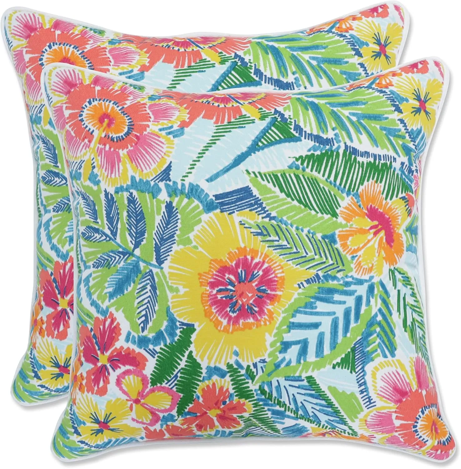 Pillow Perfect Bright Floral Indoor/Outdoor Accent Throw Pillow, Plush Fill, Weather, and Fade Resistant, Throw - 16.5" x 16.5", Multicolored Pensacola, 2 Count