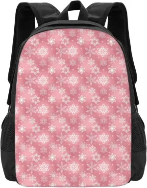 Pink Snowflake Pattern Christmas Lightweight Packable Backpack Travel Casual Hiking Daypack Foldable Backpack For Men Women