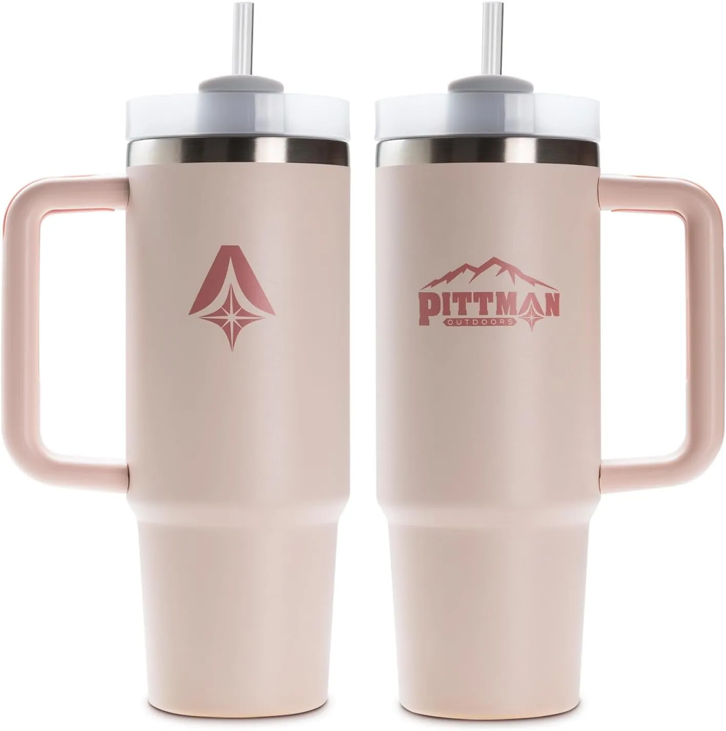 Pittman Outdoors 40oz. Hydration Tumbler with Comfort Soft Handle, Pink - Vacuum Insulated Travel Coffee and Drink Mug
