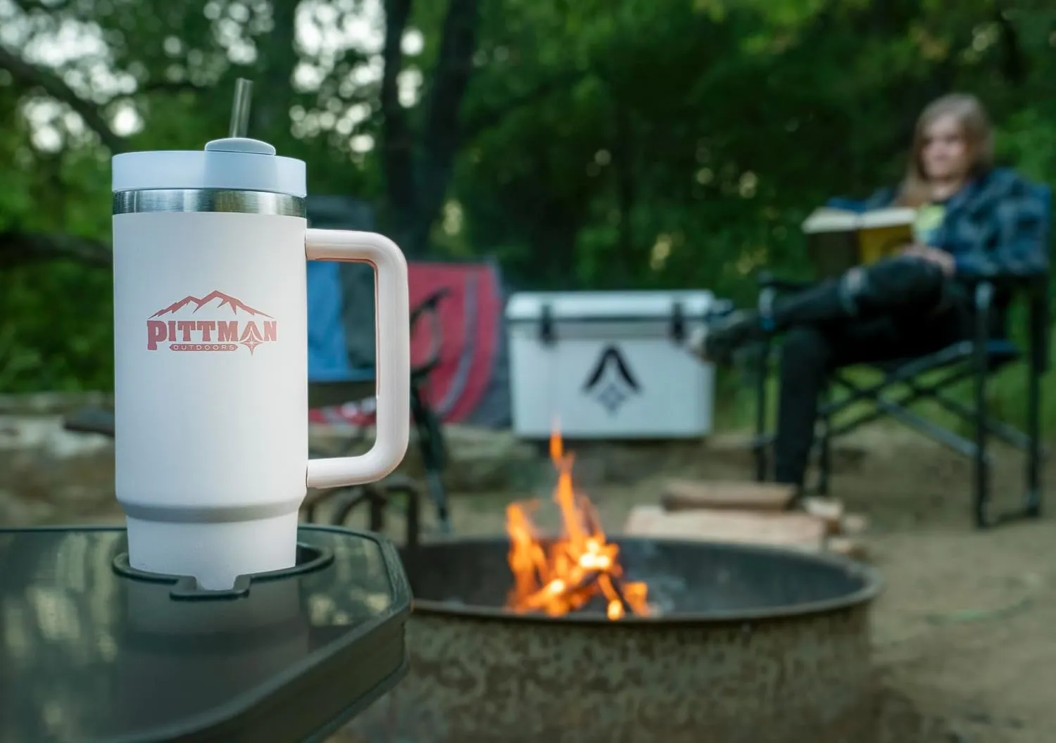 Pittman Outdoors 40oz. Hydration Tumbler with Comfort Soft Handle, Pink - Vacuum Insulated Travel Coffee and Drink Mug