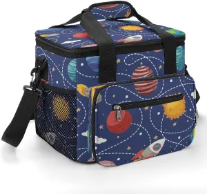 Planets Sun Rocket Pattern 22.5L Insulated Camping Coolers Bag Large Leakproof Ice Chest for Beach Travel Picnic