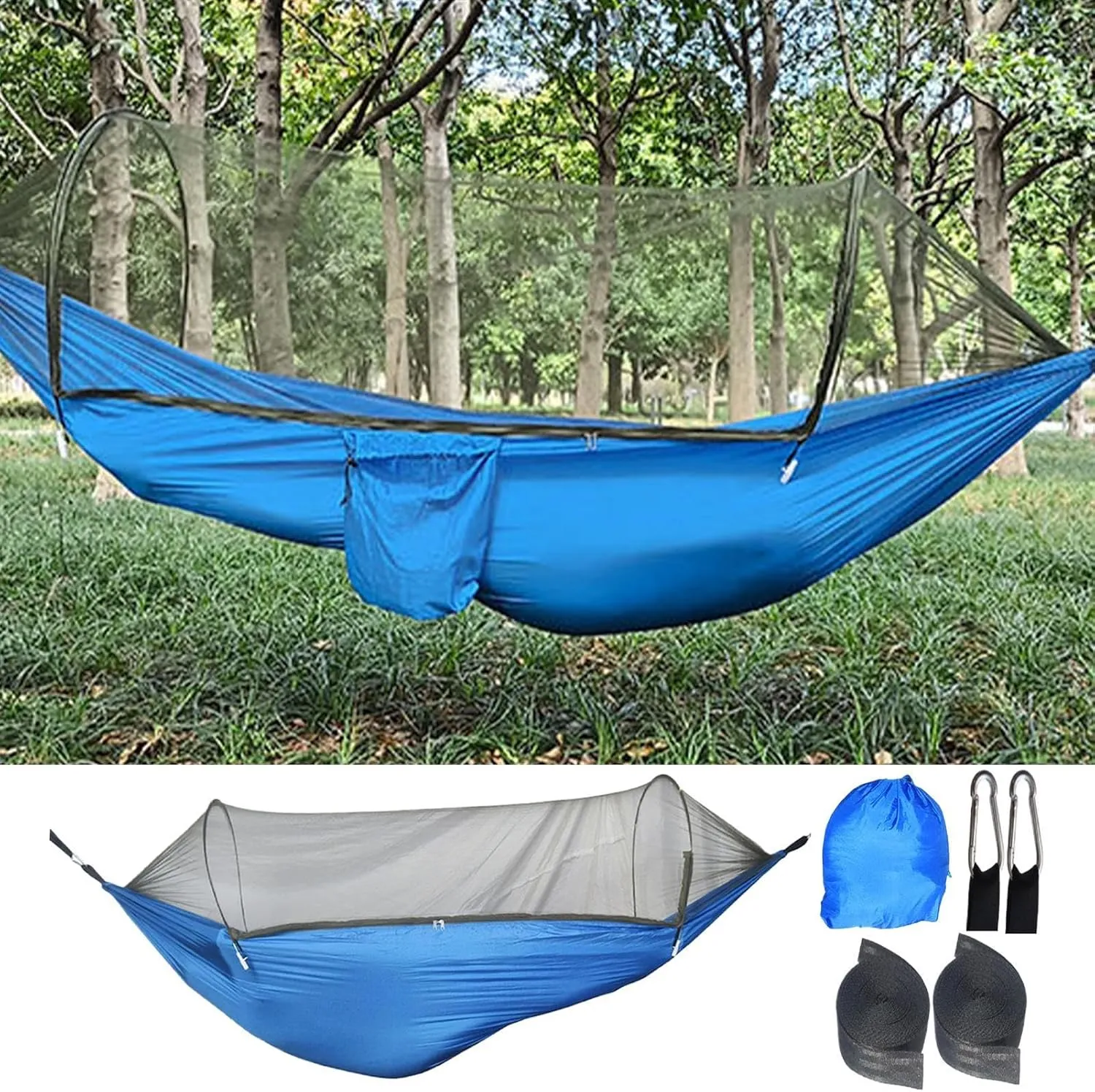Pop Up Hammock Net - Instant Pop Up Hammock, Travel Net | Camp Use with Fine Mesh,Carabiners and Tree Straps Included Outdoor Resting Equipment for Friends, Coworkers, Family