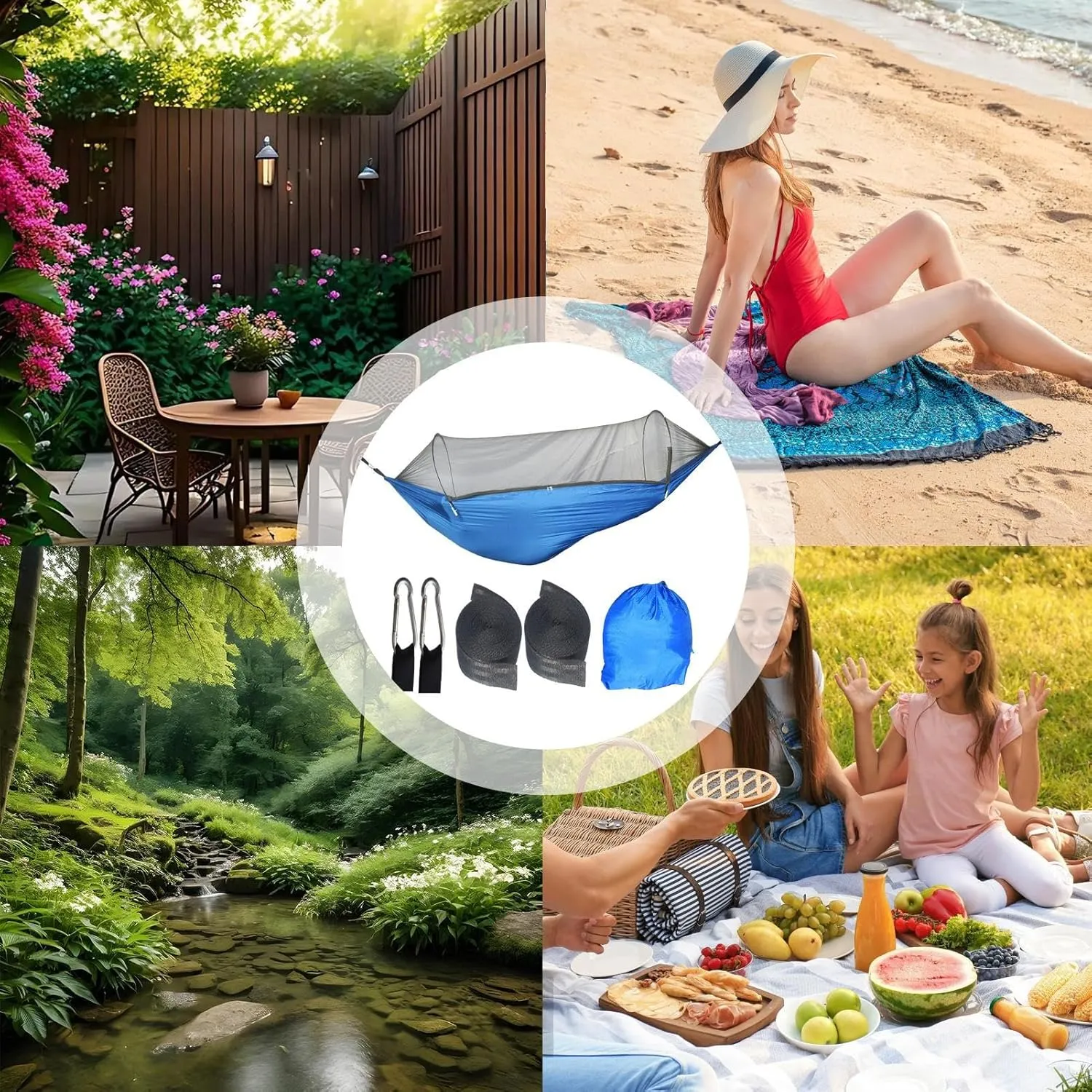 Pop Up Hammock Net - Instant Pop Up Hammock, Travel Net | Camp Use with Fine Mesh,Carabiners and Tree Straps Included Outdoor Resting Equipment for Friends, Coworkers, Family