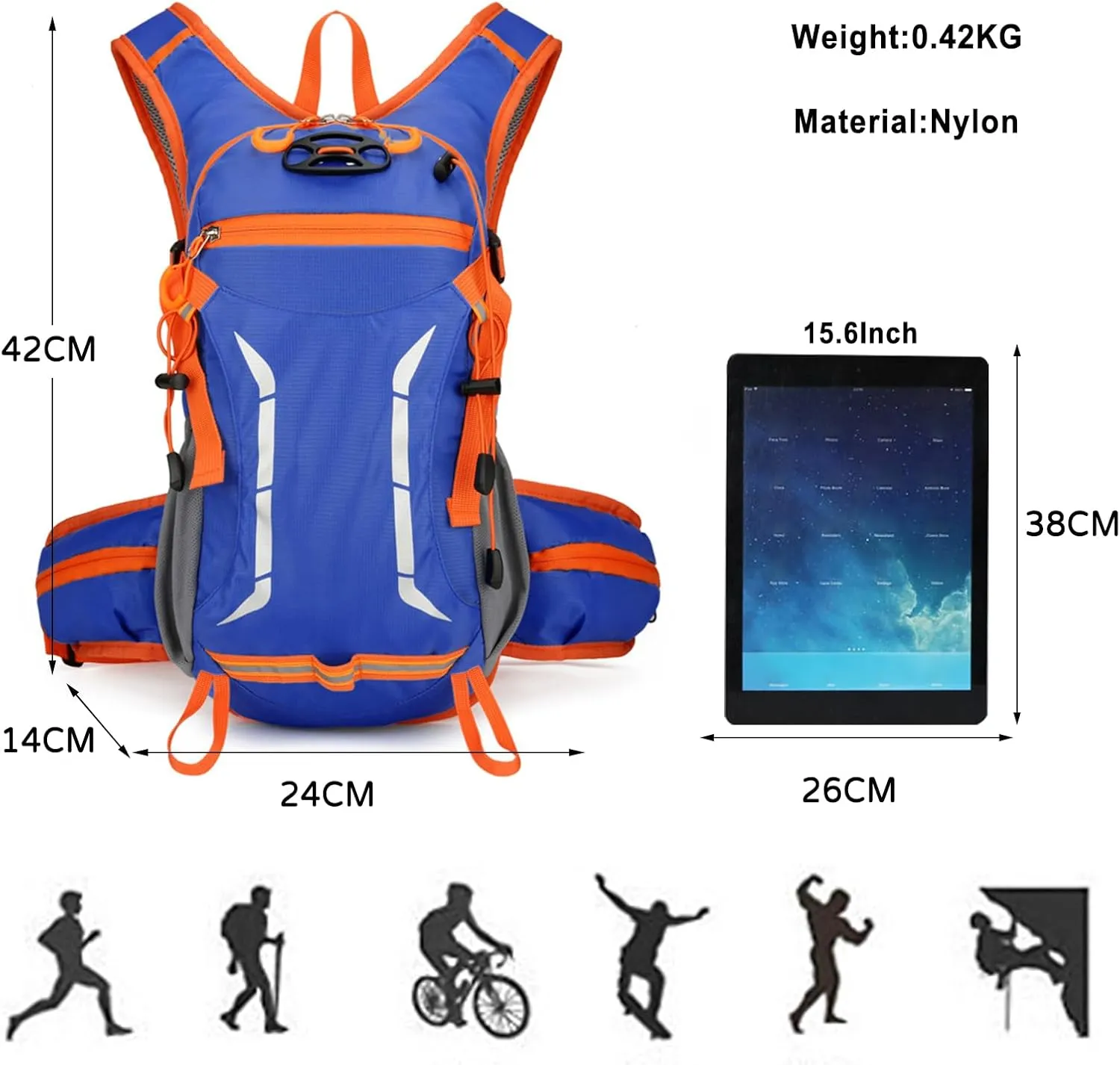 PORRASSO Hiking Backpack Waterproof Daypack 18L Rucksack Lightweight Backpack for Women Men Trekking Cycling Climbing Outdoor Sports Royal Blue