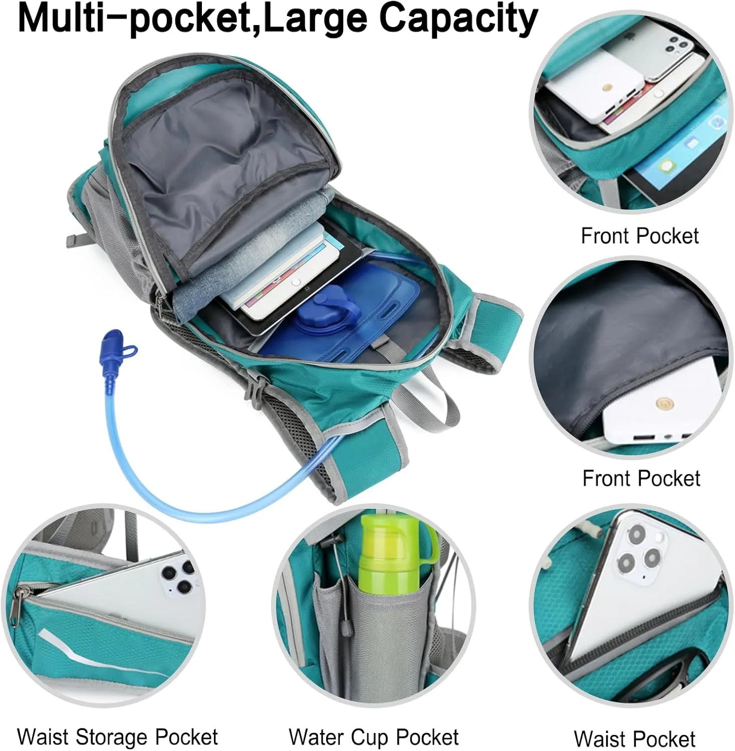 PORRASSO Hiking Backpack Waterproof Daypack 20L Rucksack Breathable Backpack for Women Men Trekking Cycling Climbing Outdoor Sports Black