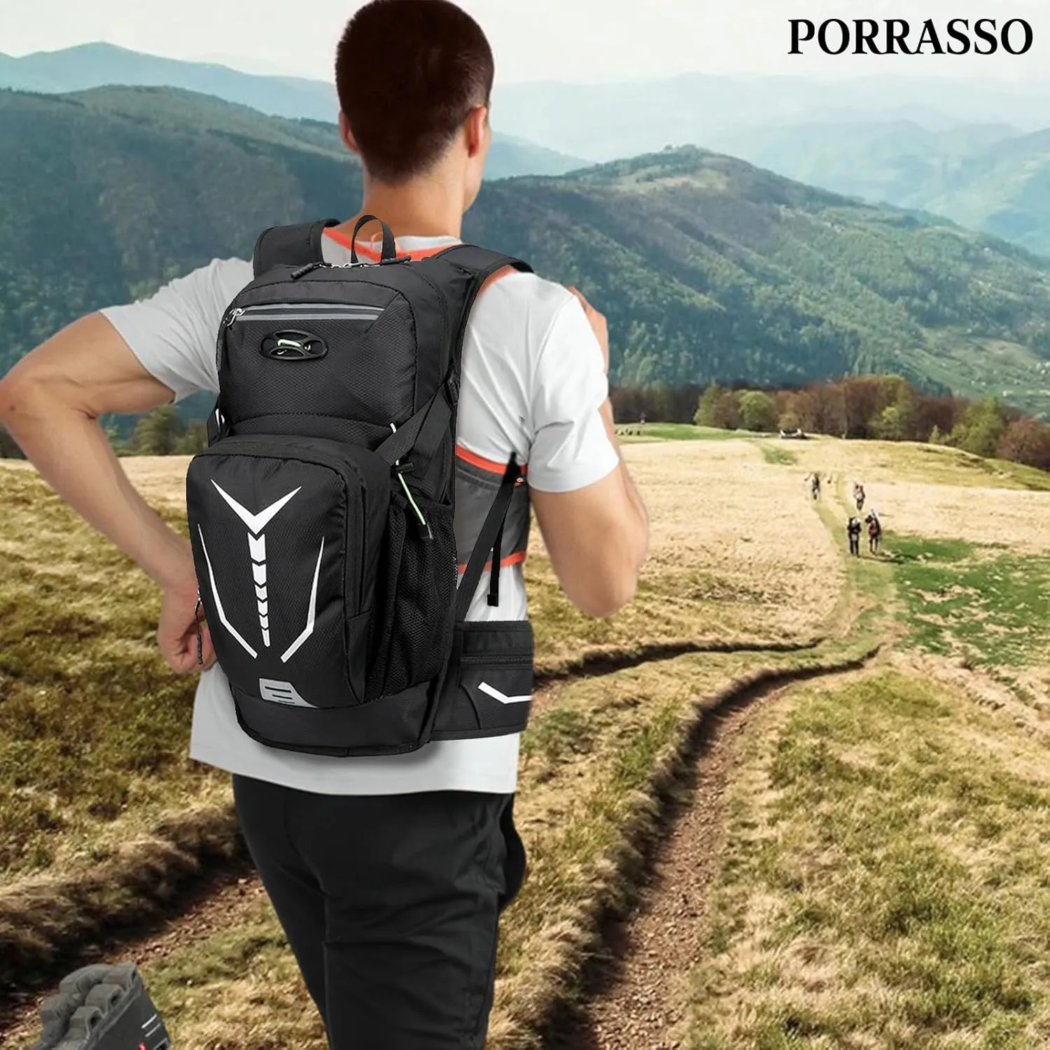 PORRASSO Hiking Backpack Waterproof Daypack 20L Rucksack Breathable Backpack for Women Men Trekking Cycling Climbing Outdoor Sports Black